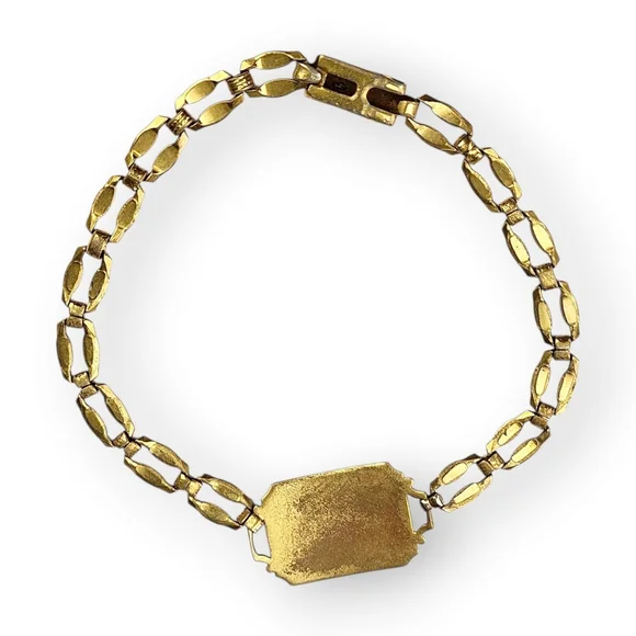 Sigma Phi Epsilon Chain Bracelet Satin Gold Plated Vintage Fraternity Shield 7" - Picture 5 of 10